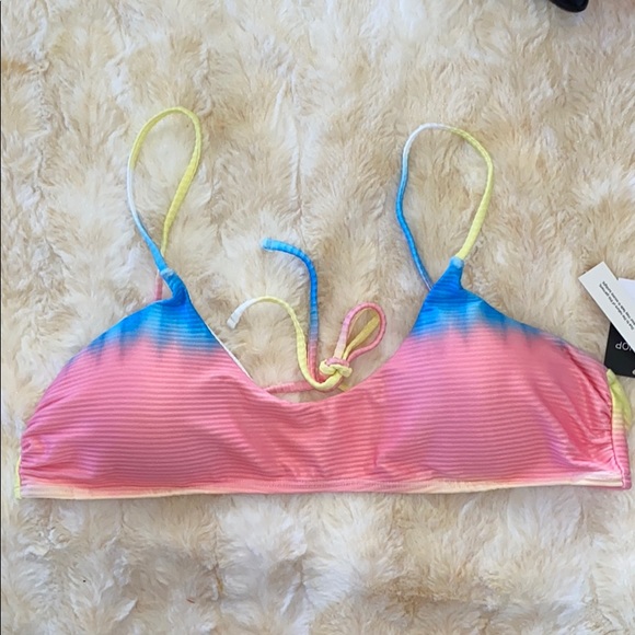 TOPSHOP Tie-Dye Ribbed Crop Bikini Top – Size 10 – Pink, Yellow & Blue – NWT - Picture 4 of 7